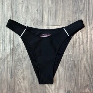 Victorias Secret Brazilian Bikini Bottom Black High Leg Contrast Stitch Small